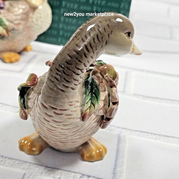 Vintage Fitz & Floyd Salt & Pepper Shakers Autumn Splendor Ceramic Goose Duck - Picture 12 of 12